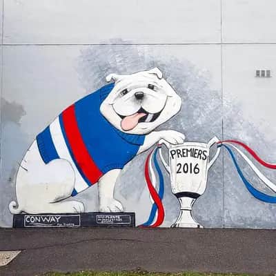 "Bulldogs 2016 Premiership Celebration Mural" by Plente in Melbourne