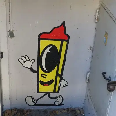 "Anthropomorphic Mustard Bottle Character" by Fritten Freddie in Hamburg