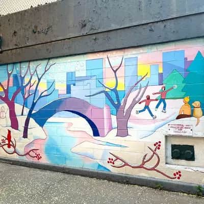 "Winter Community Scene Mural" by Tova Snyder in New York