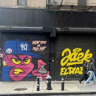 "Pink Mask Character Mural" by Jaek el diablo in New York