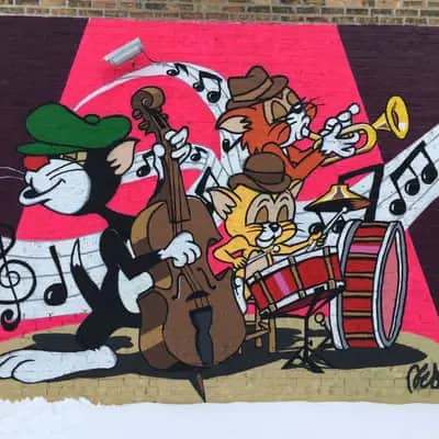 "Cartoon Jazz Band Mural" by Deal35 in Chicago
