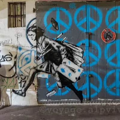 "Girl running with wet stencil" by Falco in Annecy