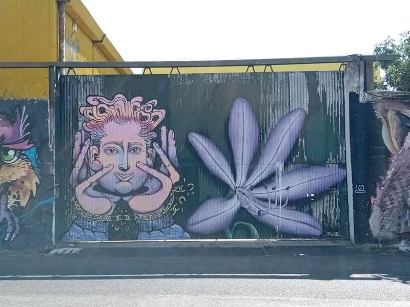"Whimsical Face and Flower" by Mura in Lisbon