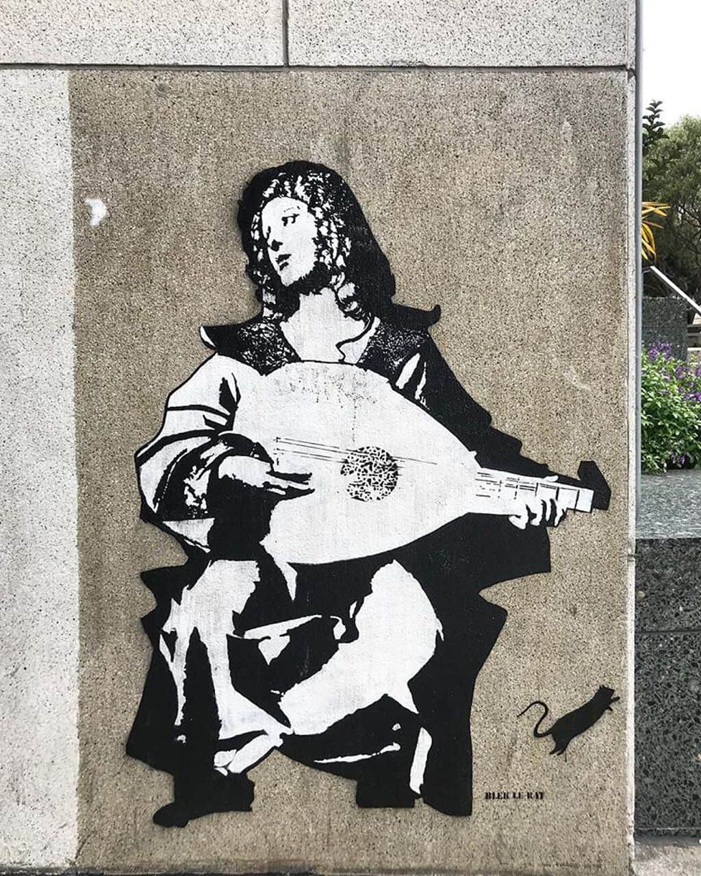 "Lute Player" by Blek Le Rat in San Francisco