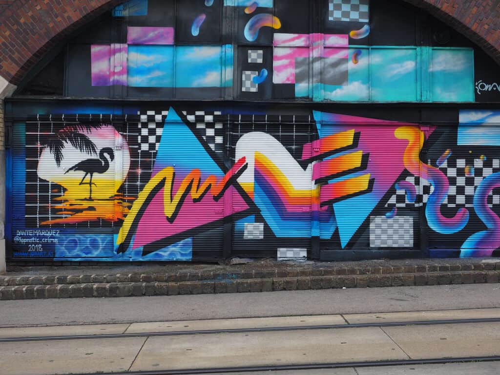 "Vibrant Flamingo and Abstract Composition" by DANTE in Vienna