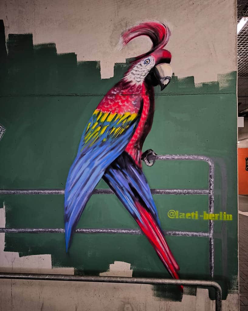 "Parrot gang stealing shopping carts" by Laetitia Hildebrand (Laeti) in Berlin