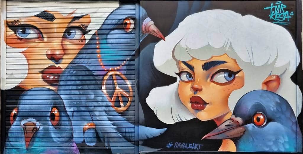 "Stylized Faces with Avian Companions" by turkesa in Barcelona