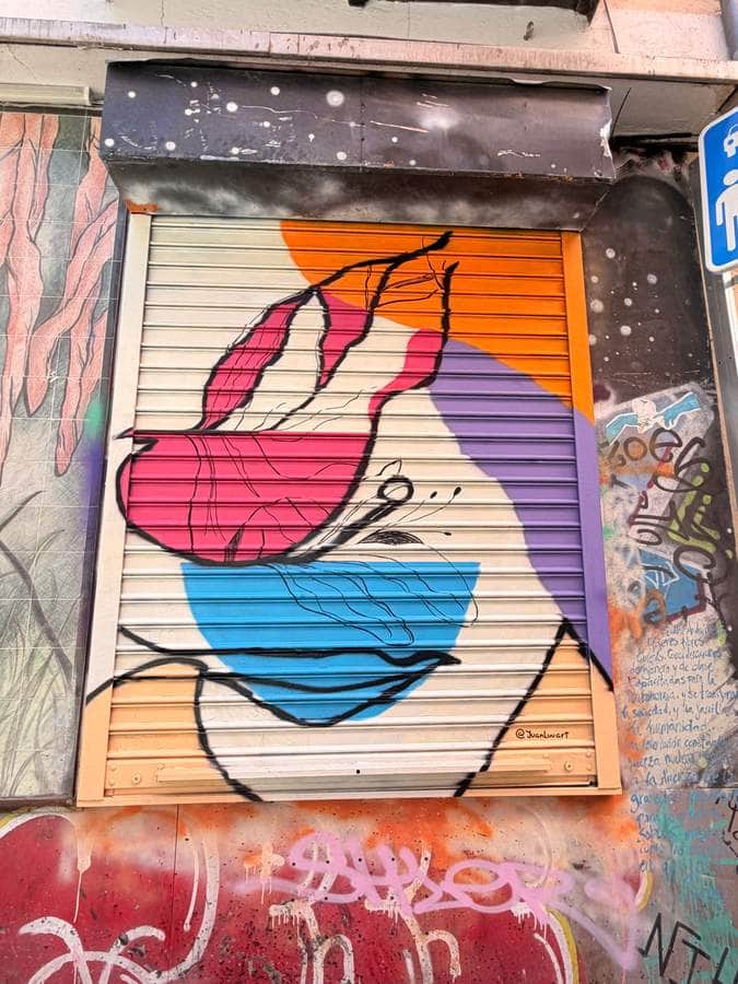 "Colorful Abstract Face on Shutters" by Juanluuart in Madrid