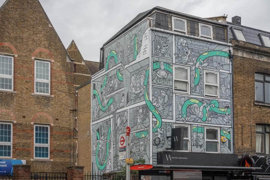 "Serpent-Wrapped Monochrome Comic Facade" by Captain Kris in London