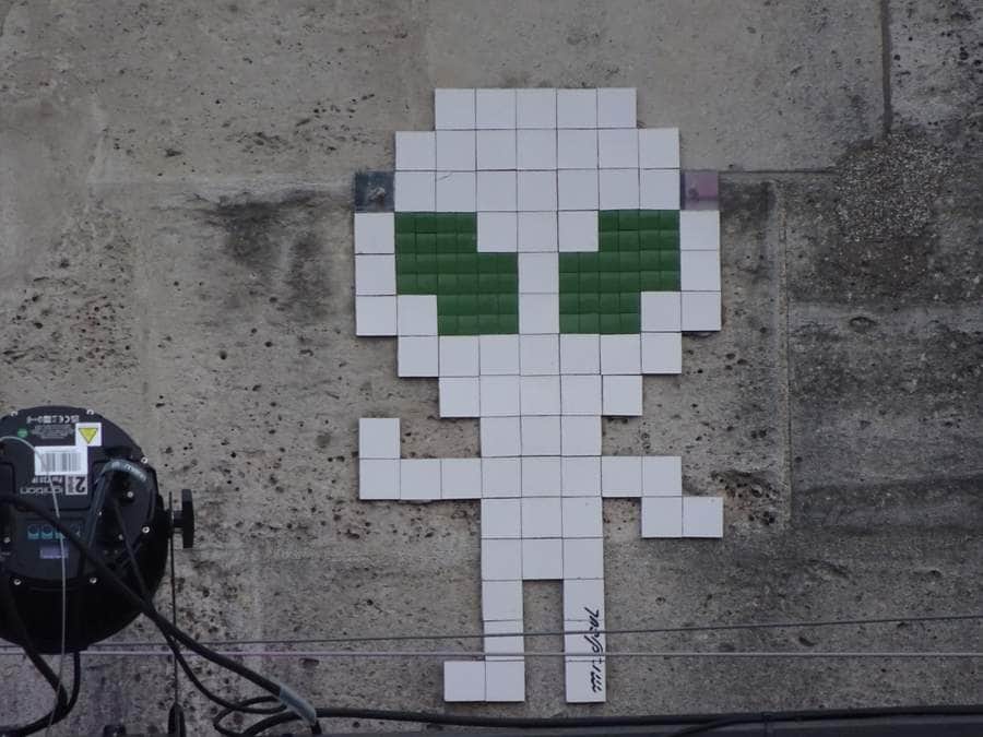 "Pixelated Skull Street Art" by Mr Djoul in Paris
