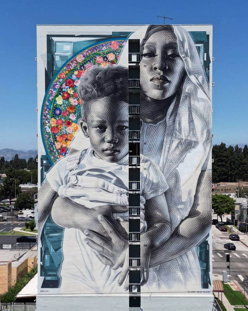 "Mother and Child with Floral Crown" by El Mac in Los Angeles