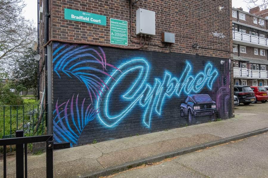 "Neon Opulence Script with Feathered Peacock" by Candie in London