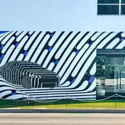 "Warped Zebra Stripe Mural" by Brendan Monroe in Los Angeles