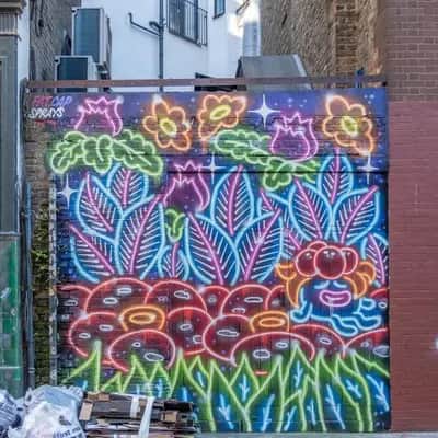 "Neon Botanical Garden Mural" by Fat Cap Sprays in London