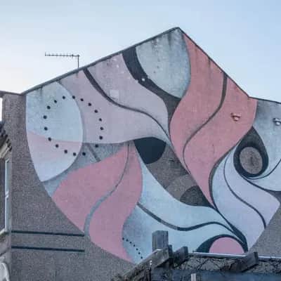 "Abstract Flowing Forms Mural" by Lucy McLauchlan in London