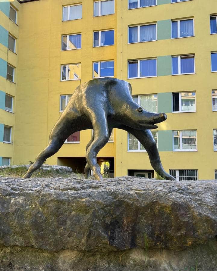 "Prase na procházce (A pig out for a walk)" by Čestmír Suška in Prague