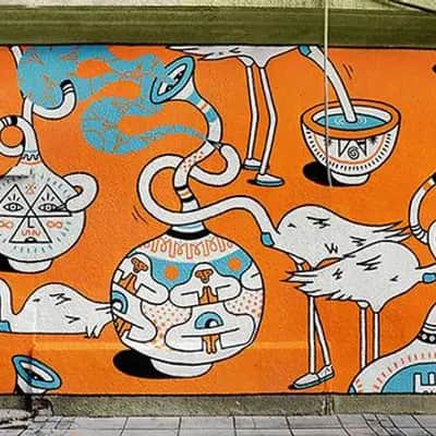 "Flamingo Tea Party Mural" by Brothers of Light in Haifa