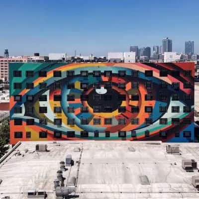 "Geometric Eye Building Mural" by Graffiti Arts in Los Angeles