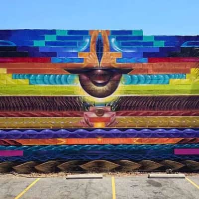 "Indigenous Eye Geometric Mural" by Vyal One in Los Angeles