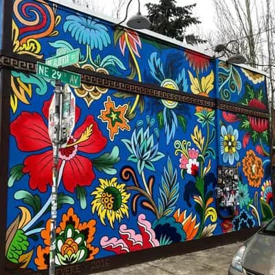 "Tropical Floral Folk Mural" by Rather Severe in Portland