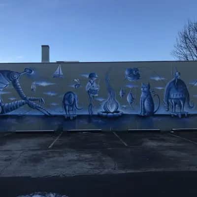 "Monochromatic Maritime Fantasy Mural" by J. Shea in Portland