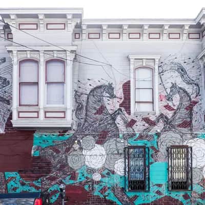 "Horses Guernica-style" by Andrew Schoultz in San Francisco
