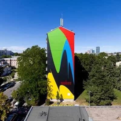"Geometric Abstract Water Tower Mural" by Elian Chali in Vienna