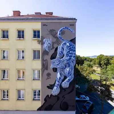 "Astronaut Cat Mural" by Nut in Vienna