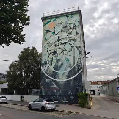 "Fragmented Botanical Circle Mural" by Fabio Petani in Vienna