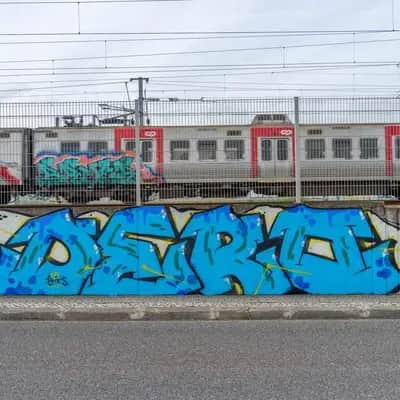 "Blue Wildstyle Train Piece" by Derror in Lisbon