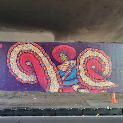 "Indigenous Woman with Serpent Motifs" by Victor Melendez in Seattle