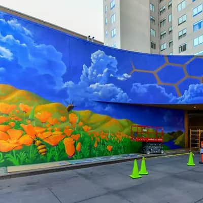 "California Poppies and Honeycomb Mural" by KineticIdeas in Sacramento
