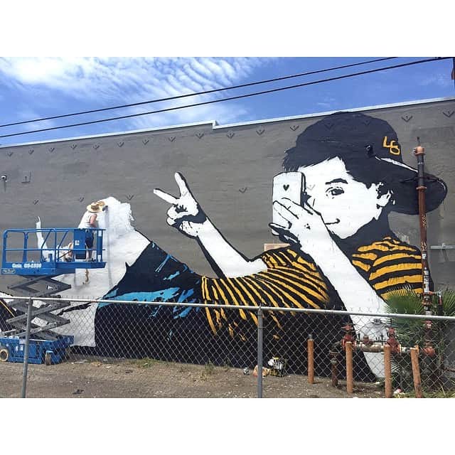 "Child Mural with Stripes" by Bumblebeelovesyou in Long Beach