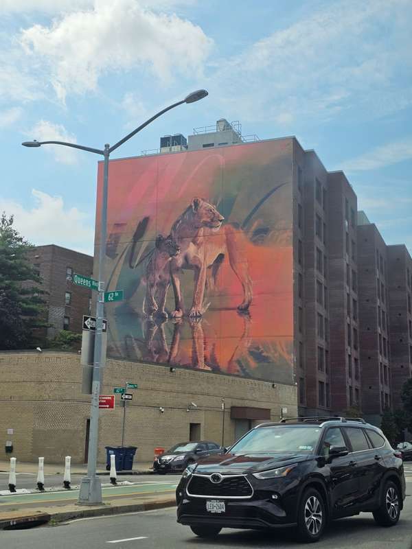 "Prehistoric Saber-Tooth Cat Mural" by Sonny Sundancer in Rego Park, New York