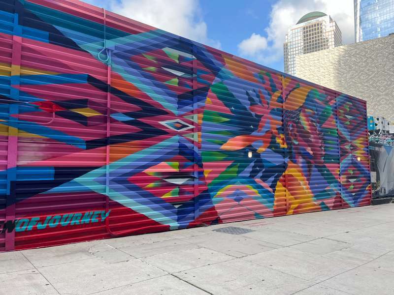 "Geometric Rainbow Burst Mural" by Garden of Journey in Tribeca, New York
