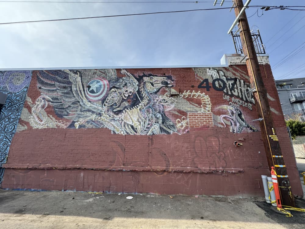"Skeletal Dragon Mural" by Nychos in Downtown, Los Angeles