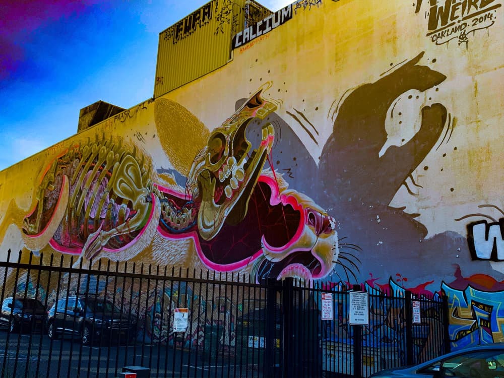 "Skeletal Beast Mural" by Nychos in Downtown, Oakland