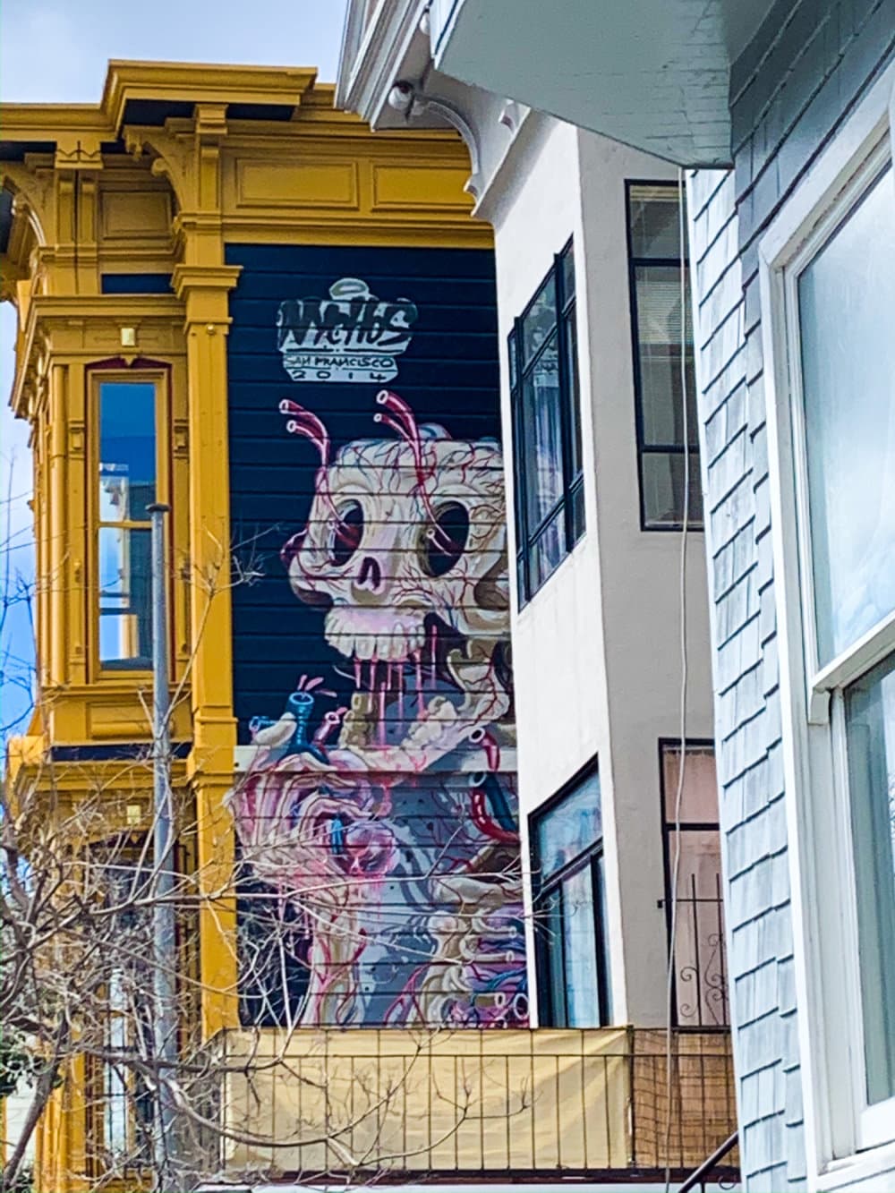 "Surreal Skull Character Mural" by Nychos in Lower Haight, San Francisco