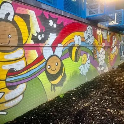Cheerful Bee and Flower Mural