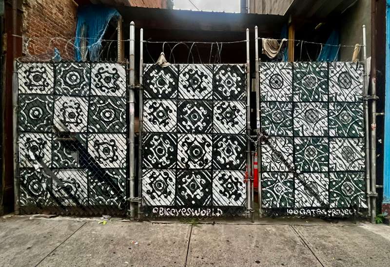 "Geometric Pattern Mural Triptych" by Laura Alvarez in East Harlem, New York