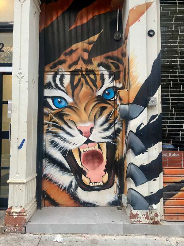 "Roaring Tiger Portrait Mural" by Resa Piece in Manhattan Community Board 11, New York
