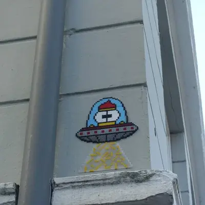 Pixel UFO Abduction Scene