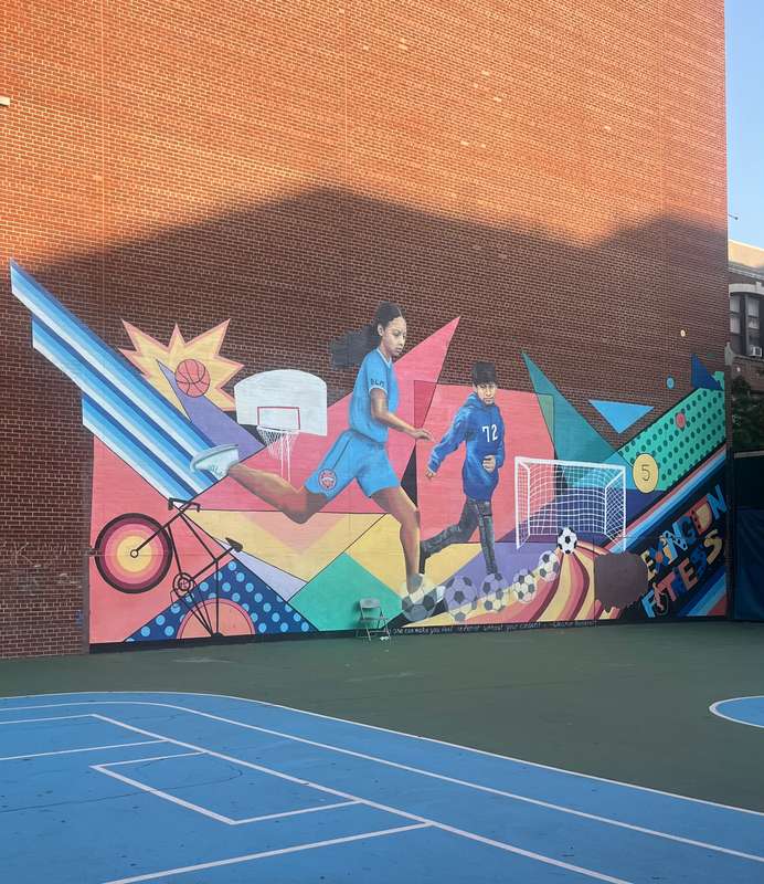 "Athletic Dreams Sports Mural" by creative art works (CAW) in Manhattan Community Board 11, New York