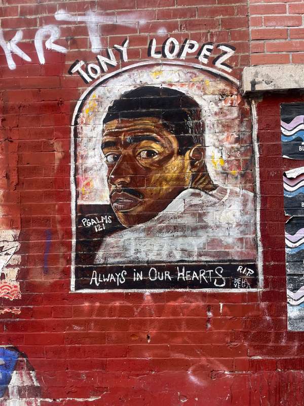 "Tony Lopez Memorial Portrait" by Dela Vega in Manhattan Community Board 11, New York