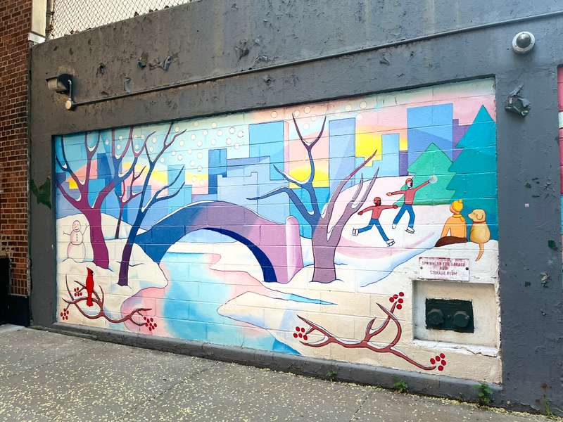 "Winter Community Scene Mural" by Tova Snyder in Manhattan Community Board 7, New York