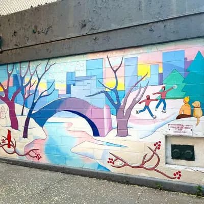 Winter Community Scene Mural
