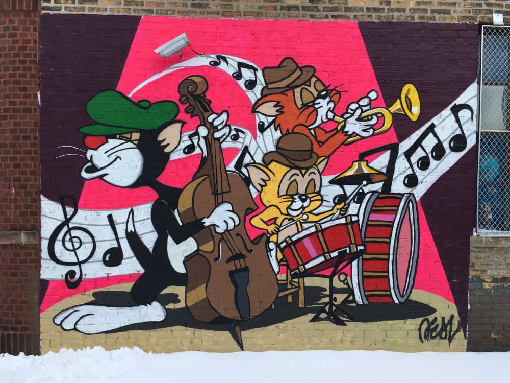 "Cartoon Jazz Band Mural" by Deal35 in Avondale, Chicago