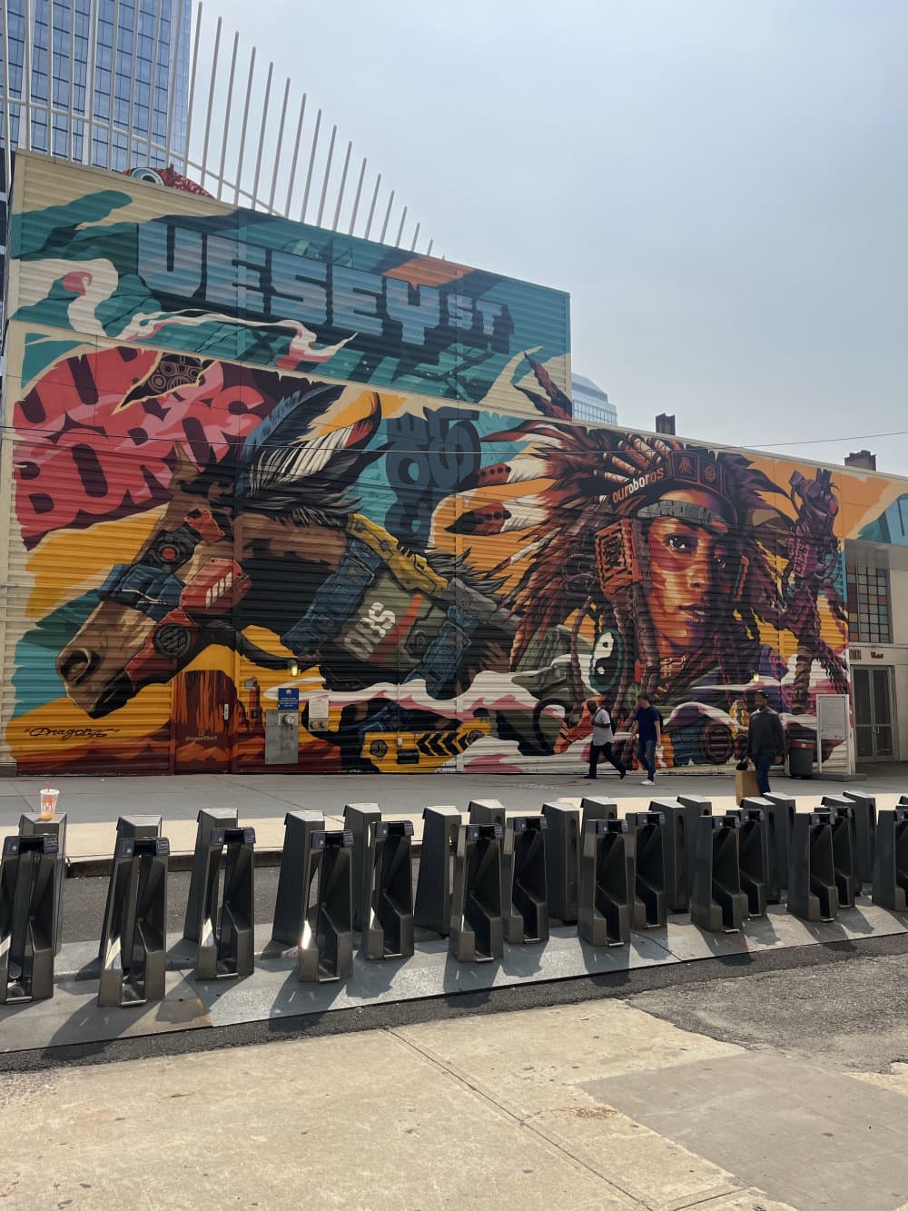 "Indigenous Warrior and Horse Mural" by Dragon76 in Tribeca, New York