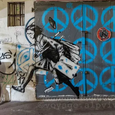 Girl running with wet stencil