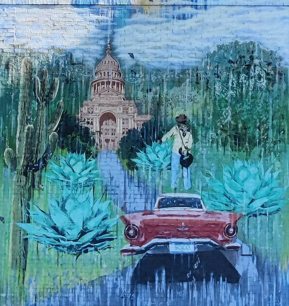 Texas Capitol with Vintage Car